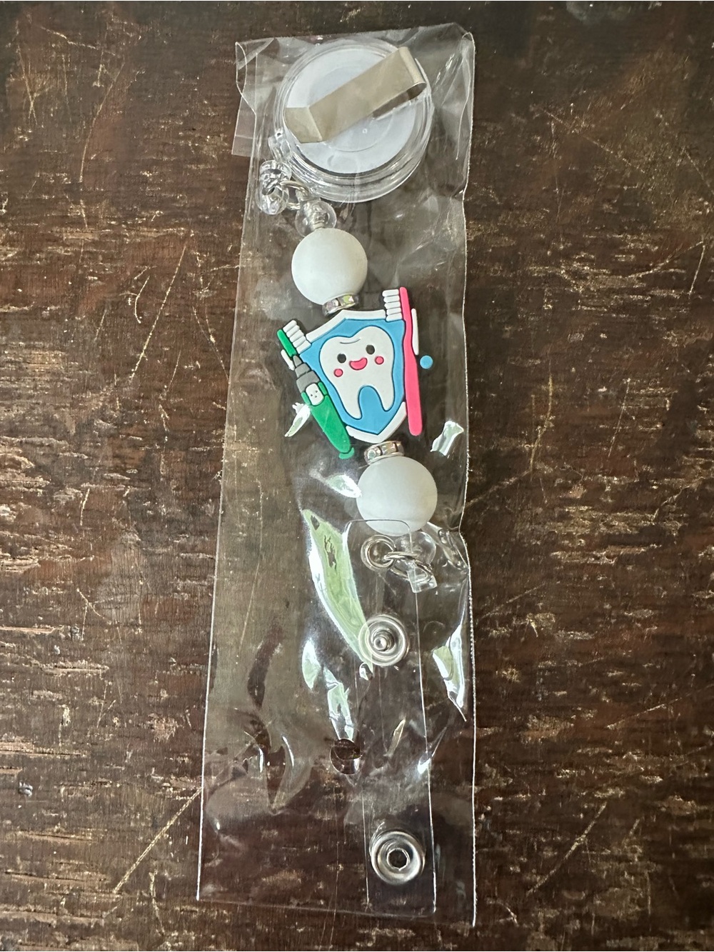 Cute Toothbrush Themed White & Blue Key/Card Holder Badge Reel